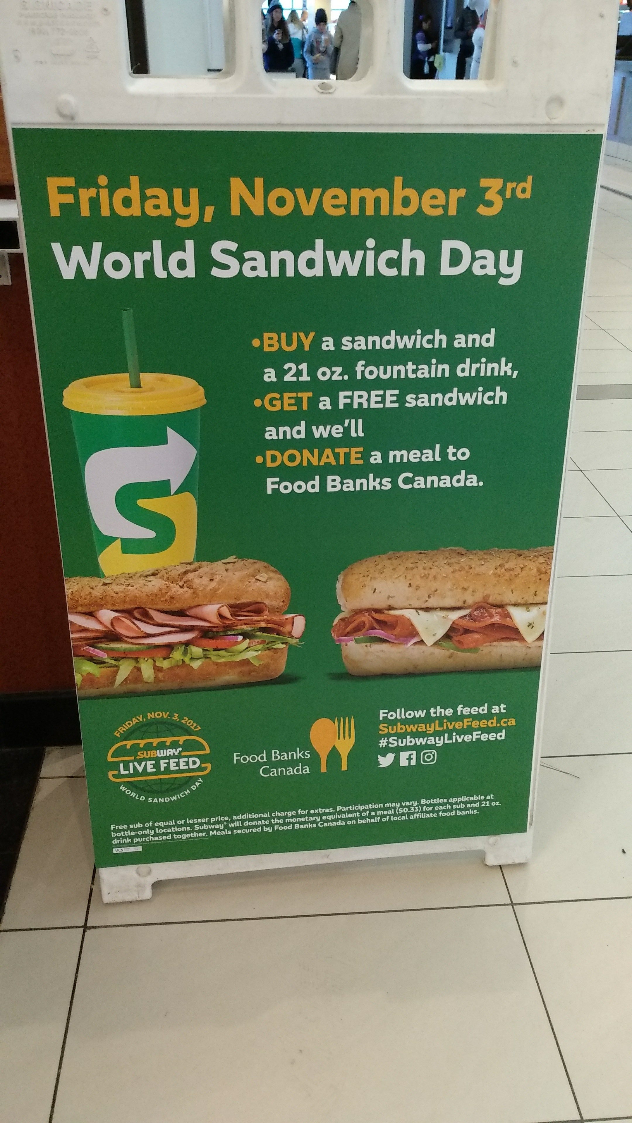 Subway] World Sandwich Day (Buy one + 21oz Drink = get one free) [Nov 3] -  RedFlagDeals.com Forums