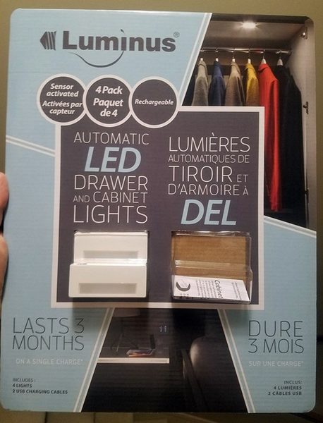 LUMINUS LED Drawer and Cabinet Lights Sensor Activated 4 Pack Rechargeable 