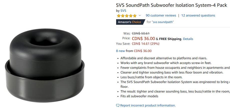 Amazon.ca] SVS Subwoofer Isolation System-4 Pack ($36) - RedFlagDeals.com