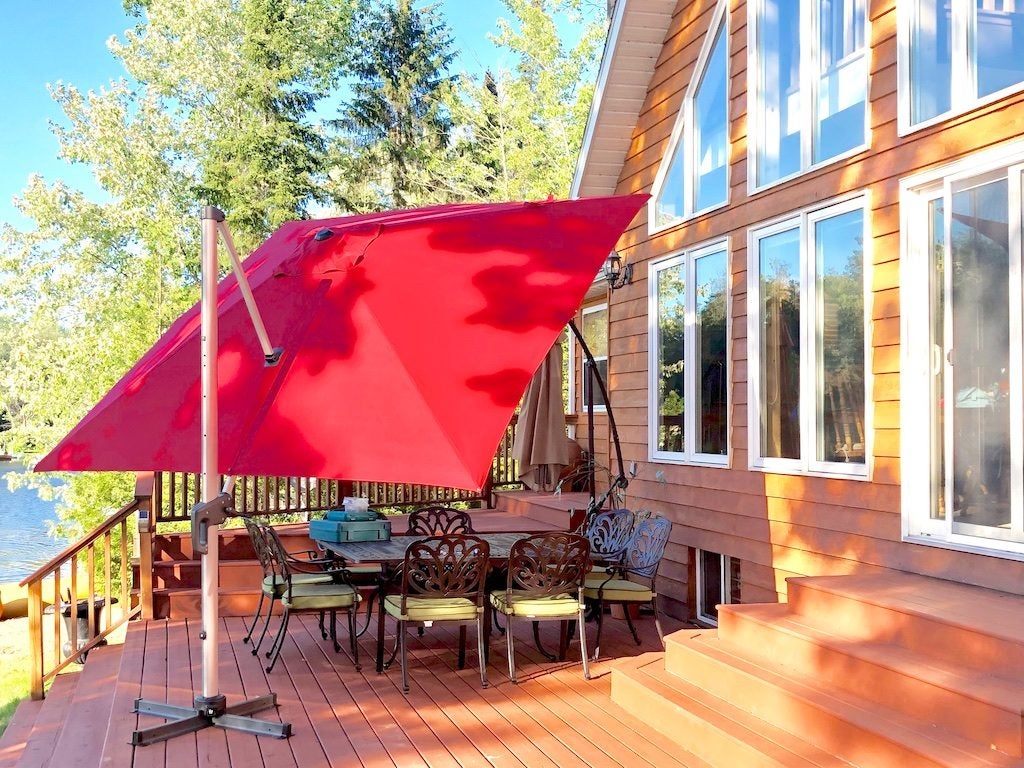allen roth 10 ft square offset patio umbrella 10' x 10' Saville comfortably covering 46 people 10FT Patio Offset Umbrella with