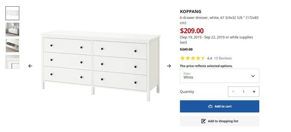 Ikea Koppang 6 Drawer Dresser, Ikea Koppang Dresser White