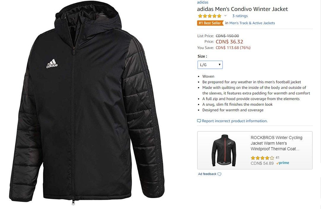 Adidas men's condivo top winter jacket