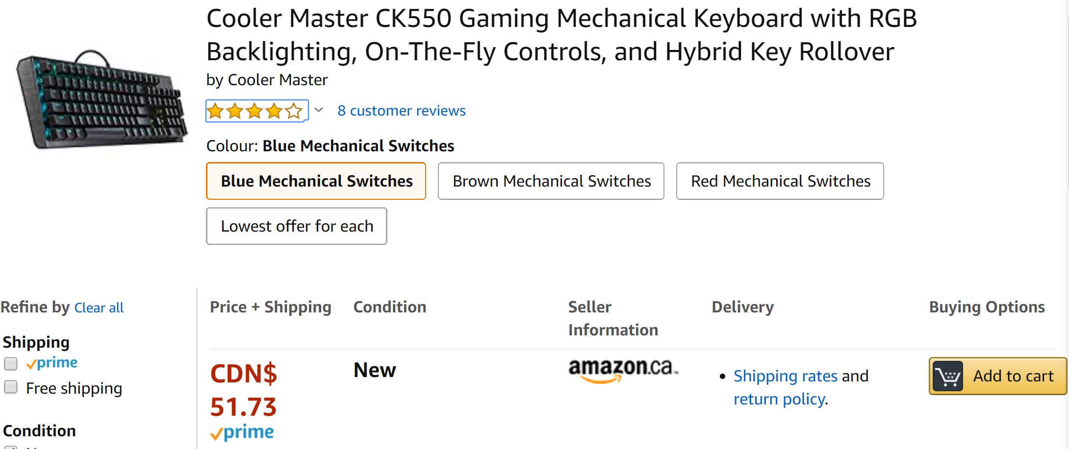 [Amazon.ca] EXPIRED Cooler Master CK550 Mechanical Keyboard with RGB ...