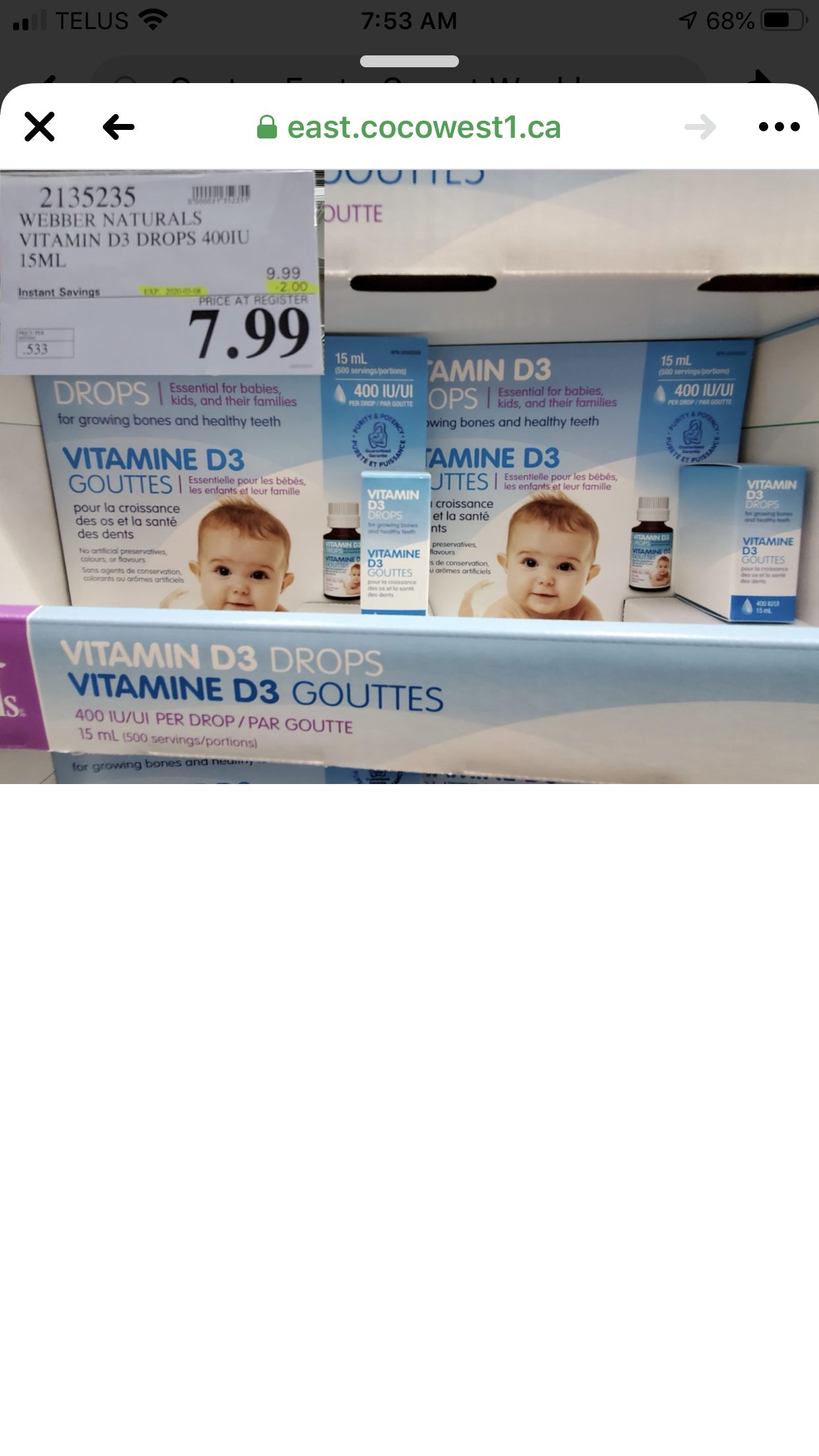 [Costco] Costco.ca webber naturals Vitamin D3 Drops 400IU 15ML/500