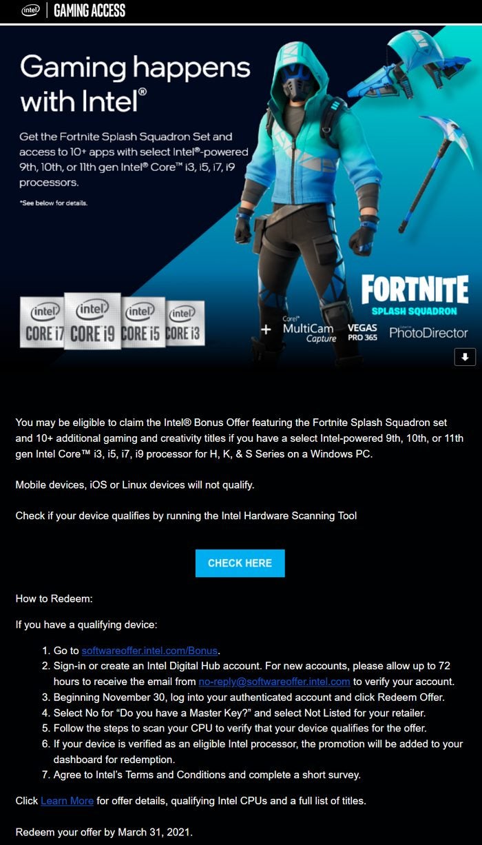 Get a Free Fortnite Skin With a New Intel-Powered PC