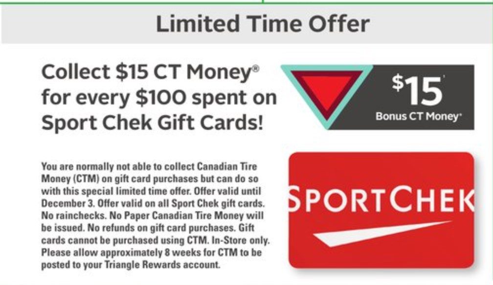 [Canadian Tire] Earn CT15 for every 100 spent on SportChek gift card Page 2 RedFlagDeals