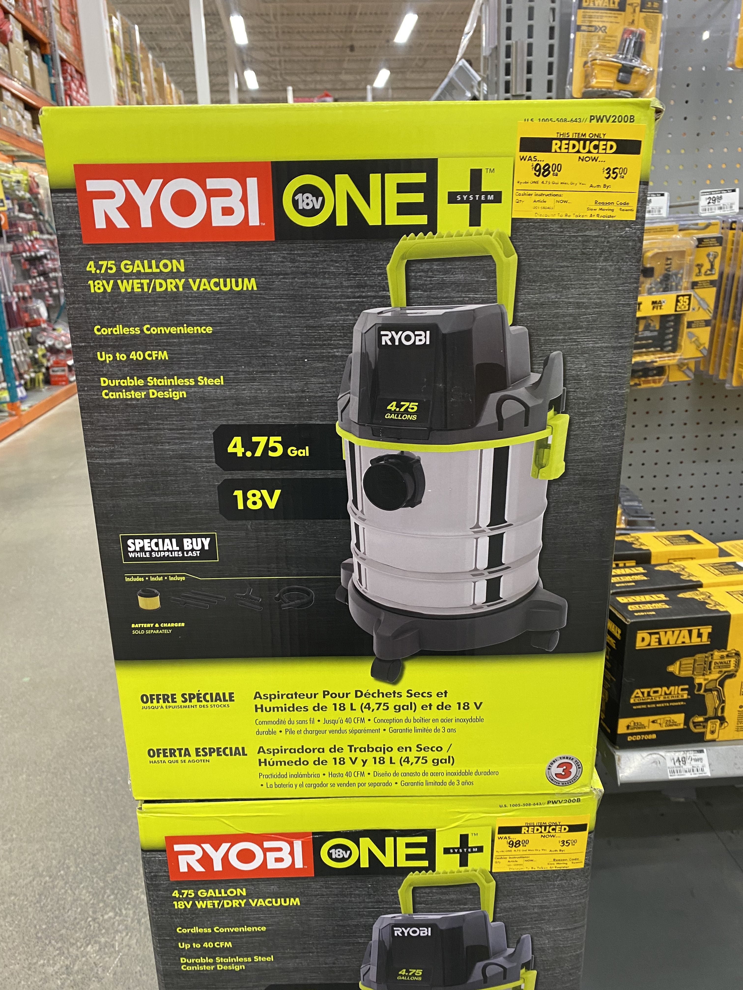 Ryobi 4.75 gallon wet dry vacuum $35 