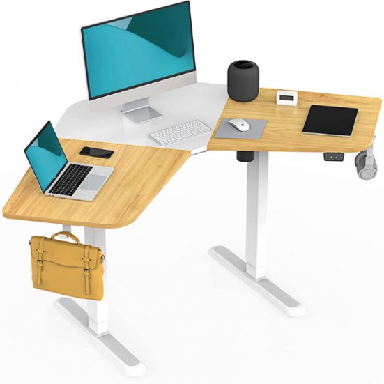 6. Best for a Corner: FITUEYES L-Shaped Electric Standing Desk Adjustable Computer Desk
