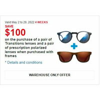 The Purchase of a Pair of Transitions Lenses and a Pair of Prescription Polarized Lenses when Purchase with Frames