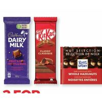 Cadbury Nestle Lindt Swiss or Ritter Whole Nut Chocolate Bars
