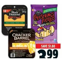 Cracker Barrel or Black Diamond Cheese Slices, Cheestrings or Snacks