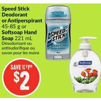 Speed Stick Deodorant Or Antiperspirant Or Softsoap Hand Soap