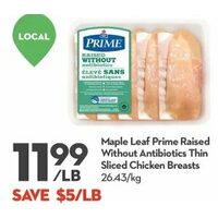Maple Leaf Prime Raised Without Antibiotics Thin Sliced Chicken Breasts