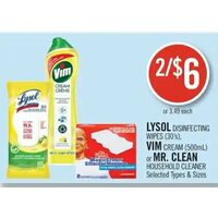 Lysol Disinfecting Wipes, Vim Cream Or Mr. Clean Household Cleaner