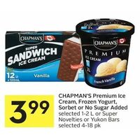 Chapman's Premium Ice Cream, Yogurt, Sorbet Or No Sugar Added Or Super Novelties Or Yukon Bars 