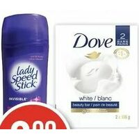 Dove Bar Soap, Lady Speed Stick or Adidas Antiperspirant/Deodorant