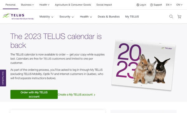 [Telus] 2023 Calendars are free for TELUS customers and limited to one ...
