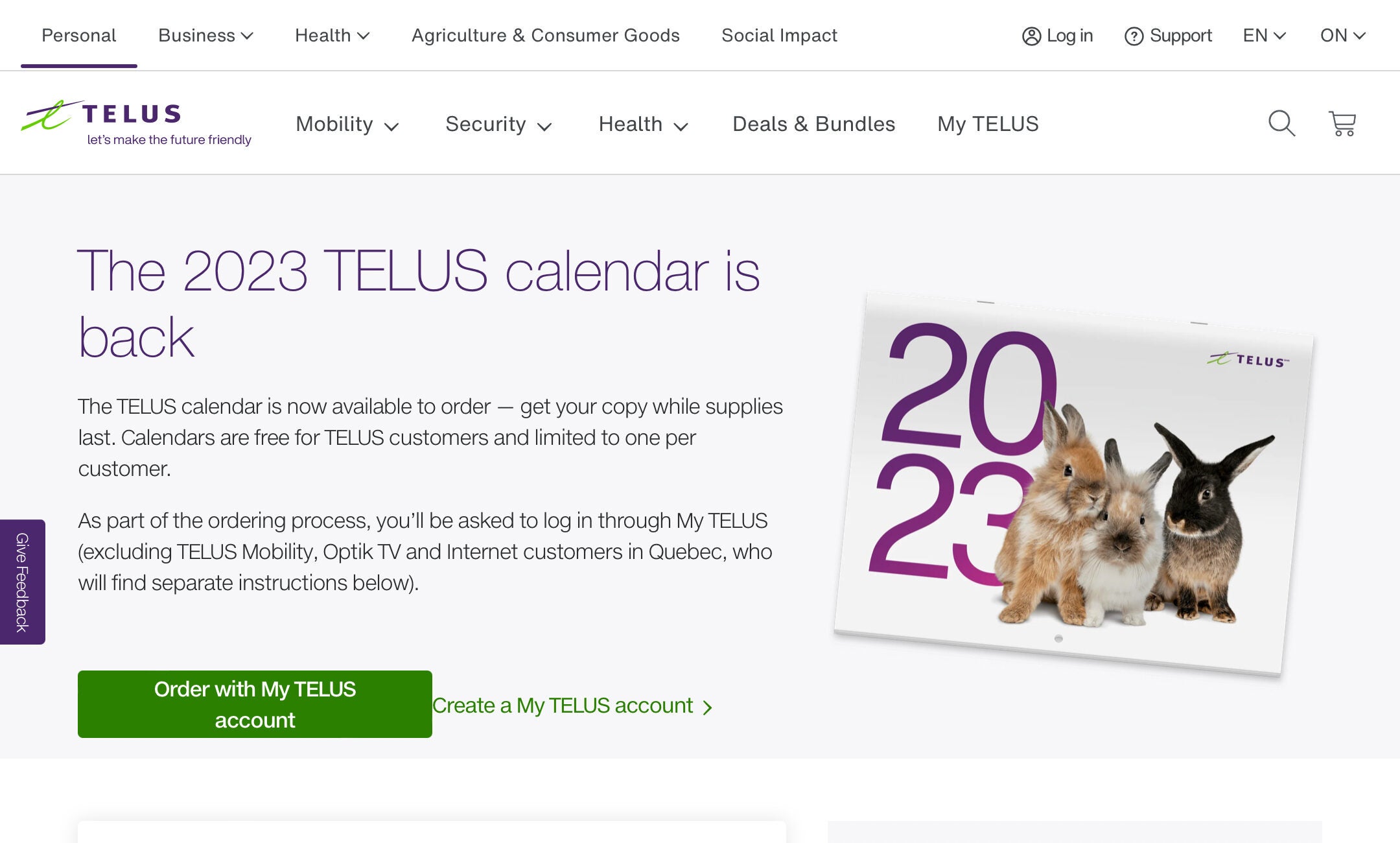 [Telus] 2023 Calendars are free for TELUS customers and limited to one