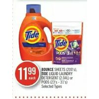 Bounce Sheets, Tide Liquid Laundry Detergent Or Pods