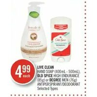 Live Clean Hand Soap, Old Spice High Endurance Or Degree Men Antiperspirant/deodorant