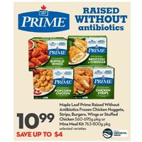 Maple Leaf Prime Raised Without Antibiotics Chicken Nuggets, Strips, Burgers, Wings Or Stuffed Chicken Or Mina Meal Kit