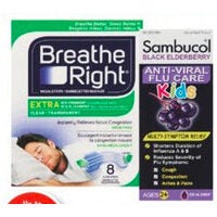 Breathe Right Nasal Strips, Helixia Cough Syrup or Sambucol Cold & Flu Relief Products