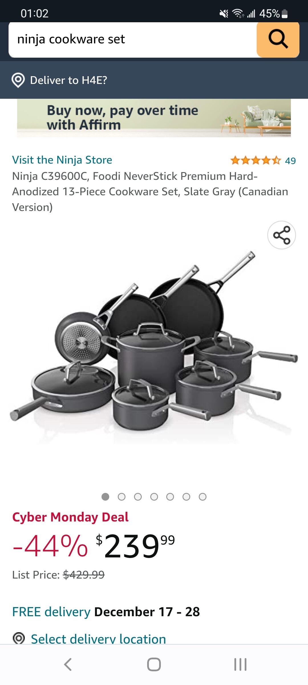 Ninja Foodi NeverStick Premium Hard-Anodized 13-Piece Cookware Set, Slate  Grey