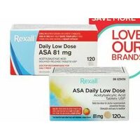 Rexall Brand ASA Coated Daily Low Dose 81mg Tablets Or Orange Chewables
