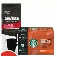 Starbucks, Lavazza Ground Coffee or Starbucks K-Cup Pods