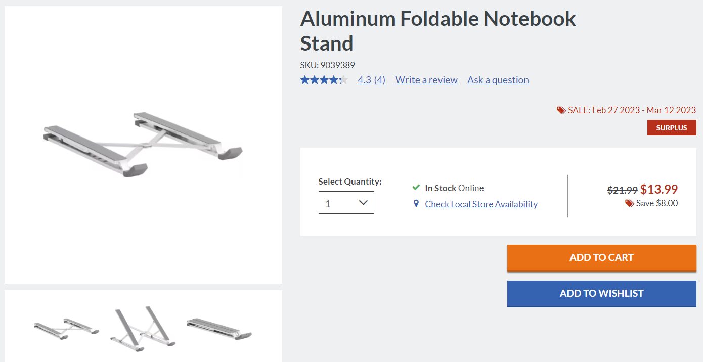 [Princess Auto] Aluminum Foldable Notebook Stand 13.99