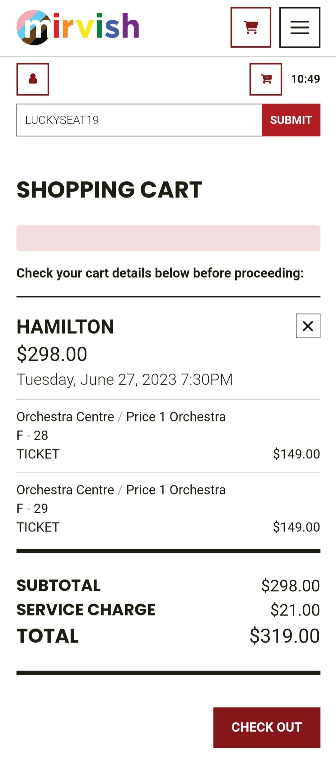 Hamilton tickets 2024 lucky seat