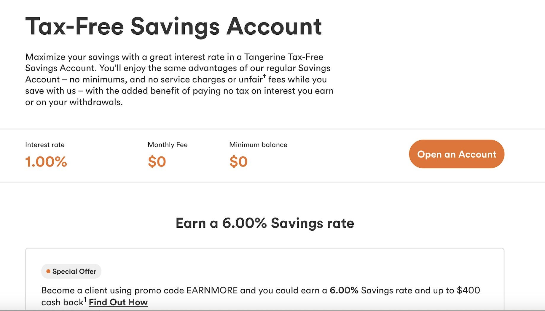 [Tangerine] EARNMORE New Client Promo Earn up to 400 (20 cash back