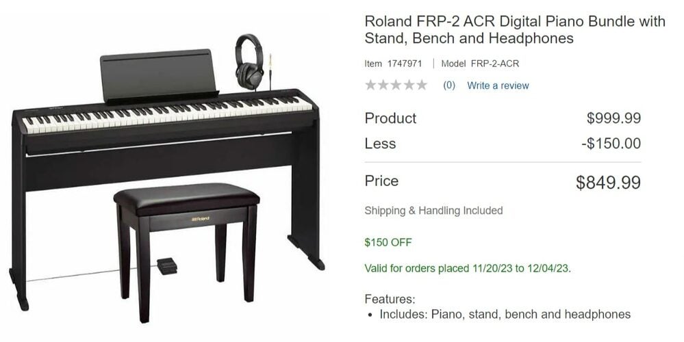 [Costco] Roland FRP2 ACR Digital Piano Bundle with Stand, Bench and