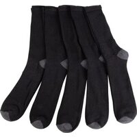 5 Pr Black Crew Work Socks, Size 10 to 13
