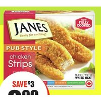 Janes Pub Style Chicken Strips, Nuggets or Burgers