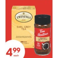 Tim Hortons, Folgers Instant Coffee or Twinings Tea