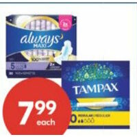 Tampax Tampons, Always Liners or Pads