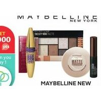 Maybelline New York Superstay Vinyl Ink Lip, Colossal Big Shot Mascara, the City Mini Eyeshadow Palatte, Dream Matte Mousse Foundation or Tatto Brow Gel Tint