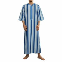 Men's Half-Sleeve N-Neck Striped Print Kaftan Robe