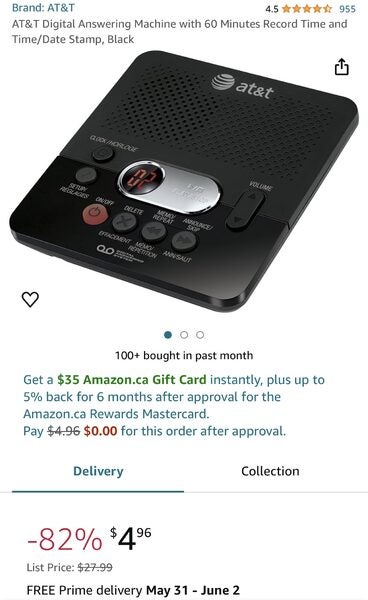 AT&T - Répondeur Numérique avec 60 Minutes de Temps d'enregistrement et Horodatage, Noir main image 1