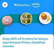 Get 40% off 2 orders for Amazon Prime x DashPass members