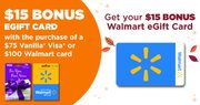 $15 Bonus Walmart eGC WUB $75 Vanilla Visa Sep 17-Oct 14