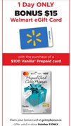 $15 Walmart Gift Card with the purchase of $100 Vanilla Prepaid Mastercard