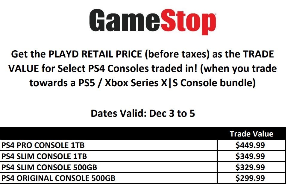 Ps4 pro gamestop trade in value sales