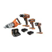 $128 RIDGID 18V Lithium-Ion Brushless Cordless Combo Kit (4-Piece) with (2) 1.5 Ah Batteries and Charger