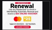 Set up automatic renewal with a Mastercard get $25 online voucher