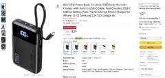 INIU 45W Power Bank, Small 20000mAh built-in USB-C (Black only) - $21.04 after 50% coupon code