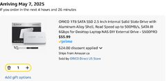 ORICO 1TB SATA SSD 2.5 Inch Internal Solid State Drive / Aluminum Alloy Shell / 500mb/s 30% off to $55.99 with code (Expires May 18, 2025)