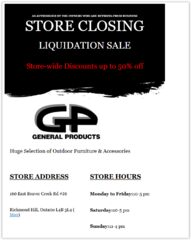 GTA - General Products Patio Furniture & Accessories Liquidation/Going Out of Business Sale