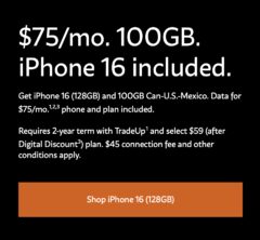 $75 iPhone 16 + 100GB 5G+ Can/US/Mexico + 25GB Global Roaming (100+ Countries) + Tablet + Watch Plan Included
